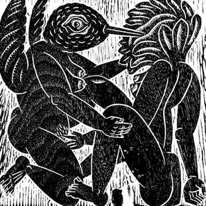 Erotic woodblock prints by Alec Dempster for zapoteco poetry by Irma Pineda
